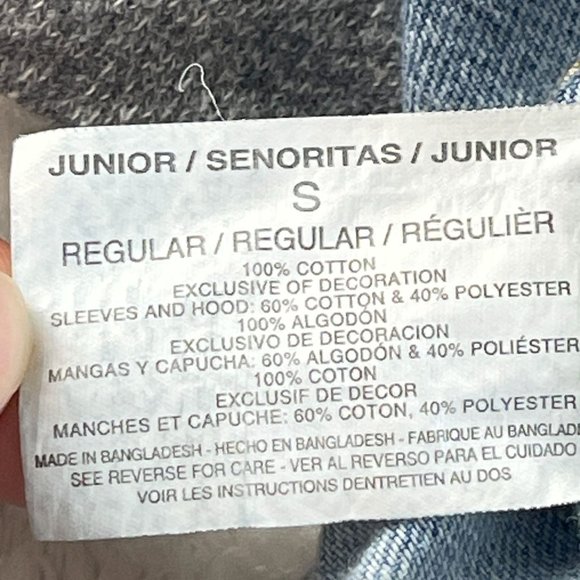 Lei Plum Sweatshirt Sleeve Hooded Jean Jacket Juniors Size S Blue Gray Button Up - Picture 12 of 13